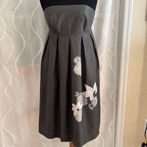 Gap Strapless Silk Blend Dress, Gray With Floral Embellishment, Size 8